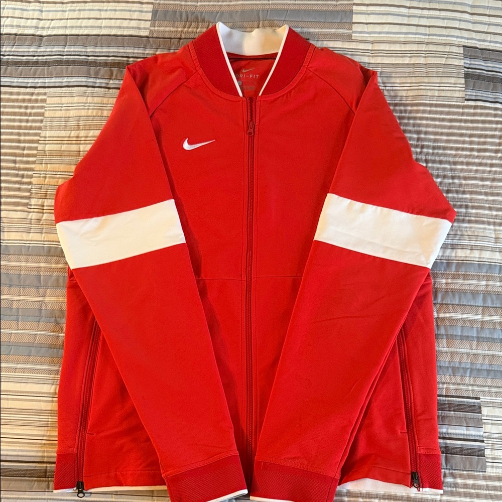 Nike Men's Red Windbreaker with White Accents